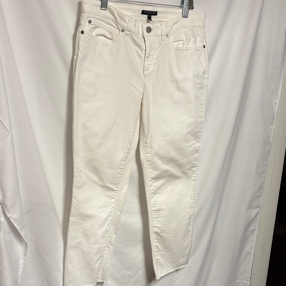 Eileen Fisher Cream Straight Leg Jeans 6P. 98% Organic Cotton.